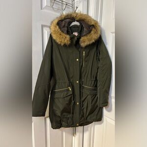 Mossimo Supply Co. Y2K Women's Green Utility Jacket with Faux Fur Hood Large